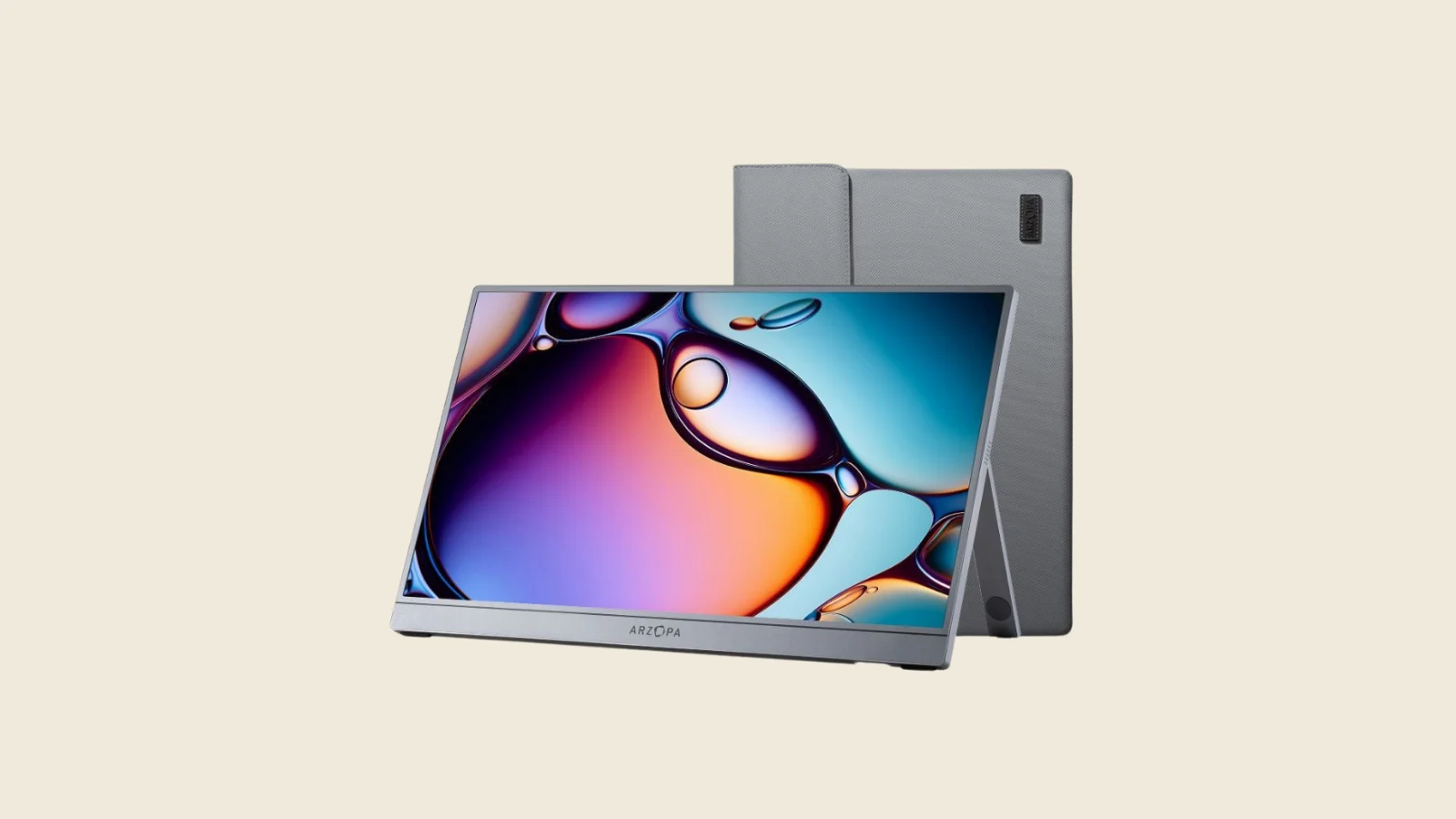 Màn hình di động ARZOPA Z3FC 16.1 inch đặt cạnh laptop trong thiết lập hai màn hình